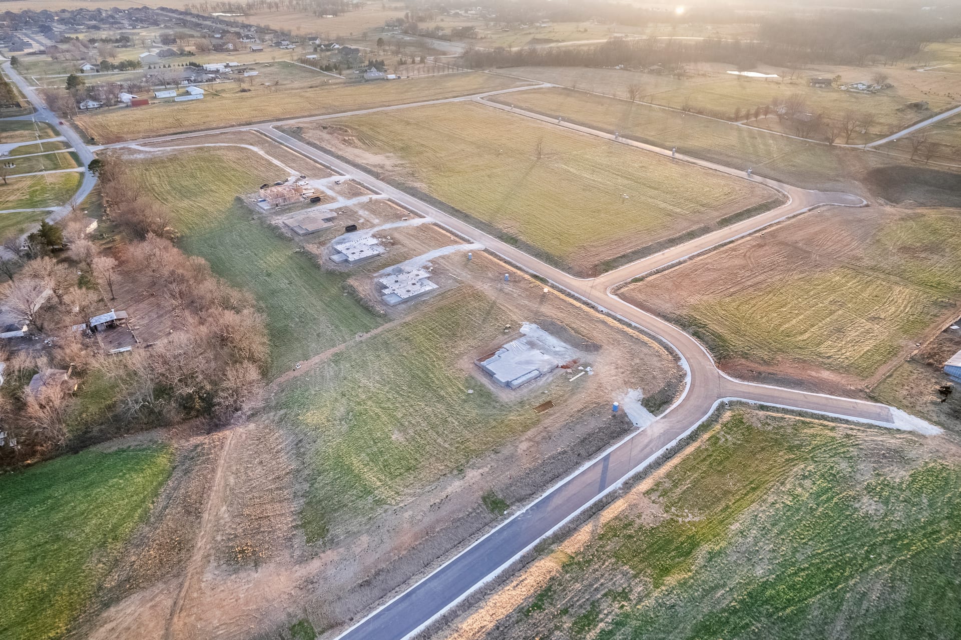 Golden hour aerial of Magnolia Meadows